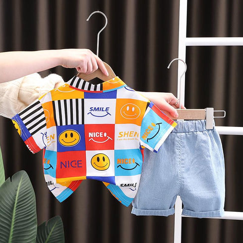 Western Style Suit Summer Short Sleeved Two-piece Over Printed Casual Clothes